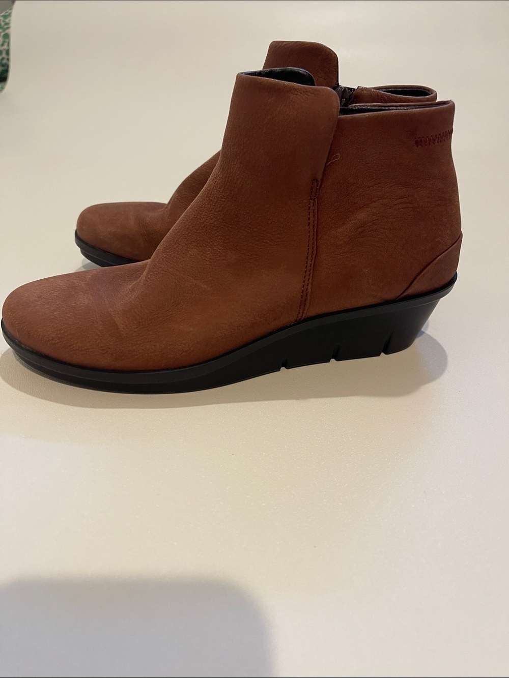 Ecco Women's Skylar Chestnut Brown Leather Ankle Bootie with Low Wedge